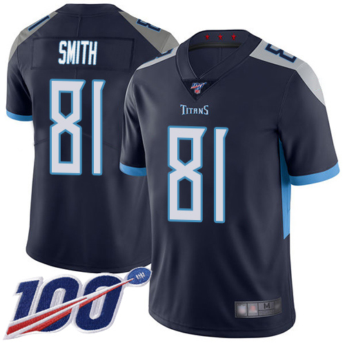 Tennessee Titans Limited Navy Blue Men Jonnu Smith Home Jersey NFL Football 81 100th Season Vapor Untouchable